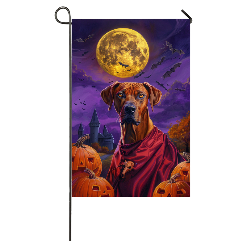 Rhodesian Ridgeback Dog Halloween Garden Flag, Spooky Dog Vampire Halloween House Flag