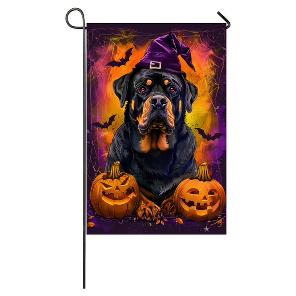 Rottweiler Dog Halloween Garden Flag, Spooky Dog Witch Halloween House Flag