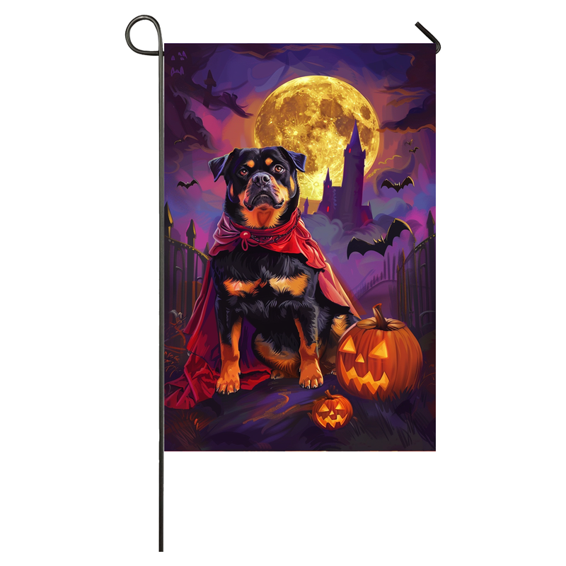 Rottweiler Dog Halloween Garden Flag, Spooky Dog Vampire Halloween House Flag