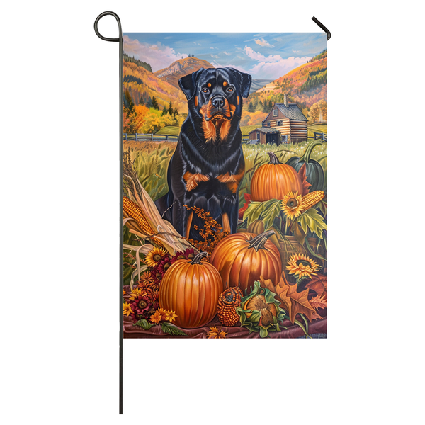 Rottweiler Dog Thanksgiving Garden Flag – Autumn Harvest Decor