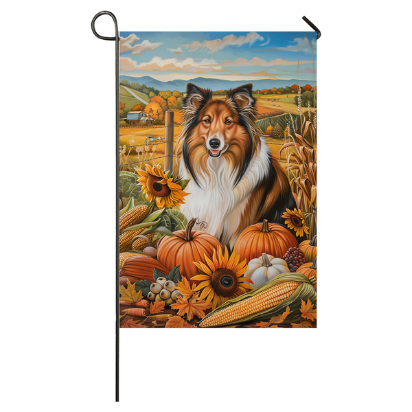 Rough Collie Dog Thanksgiving Garden Flag – Autumn Harvest Decor