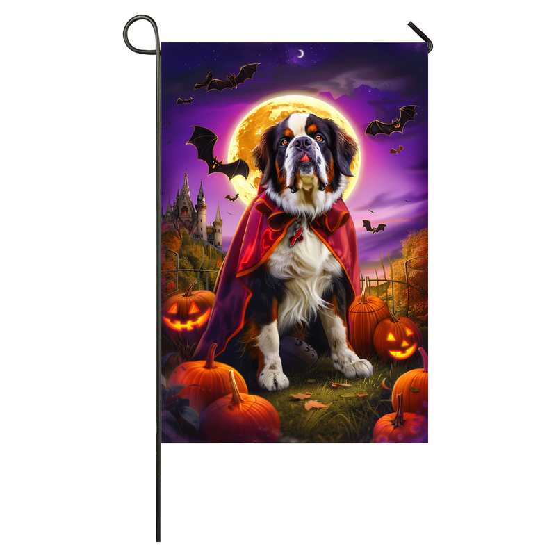 Saint Bernard Dog Halloween Garden Flag, Spooky Dog Vampire Halloween House Flag