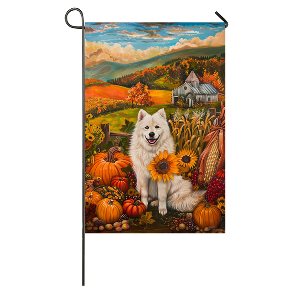 Samoyed Dog Thanksgiving Garden Flag – Autumn Harvest Decor