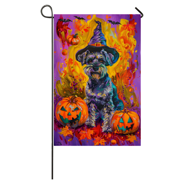 Schnauzer Dog Halloween Garden Flag, Spooky Dog Witch Halloween House Flag