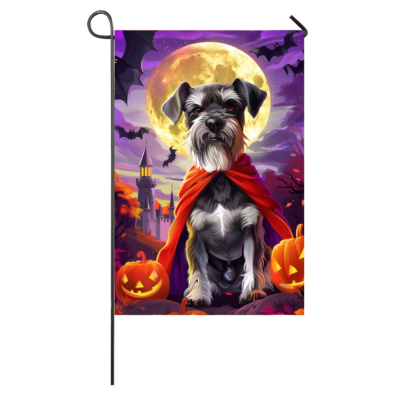 Schnauzer Dog Halloween Garden Flag, Spooky Dog Vampire Halloween House Flag