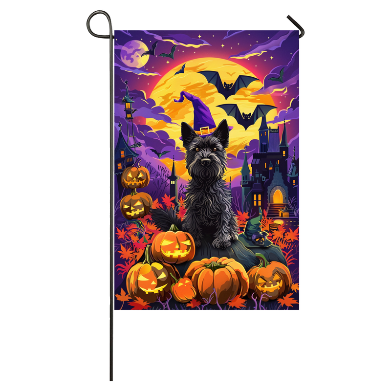 Scottish Terrier Dog Halloween Garden Flag, Spooky Dog Witch Halloween House Flag