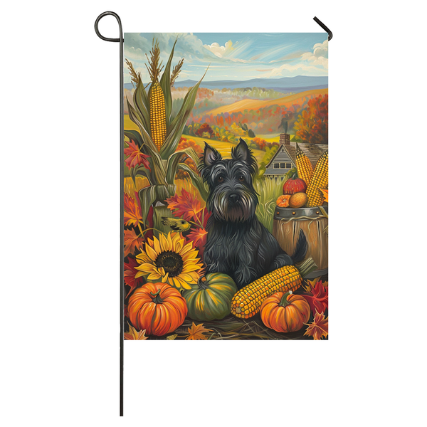 Scottish Terrier Dog Garden Flag – Autumn Harvest Thanksgiving Decor