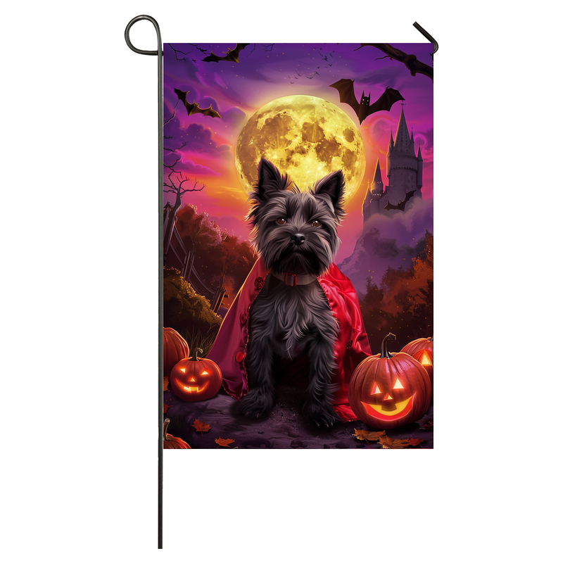 Scottish Terrier Dog Halloween Garden Flag, Spooky Dog Vampire Halloween House Flag