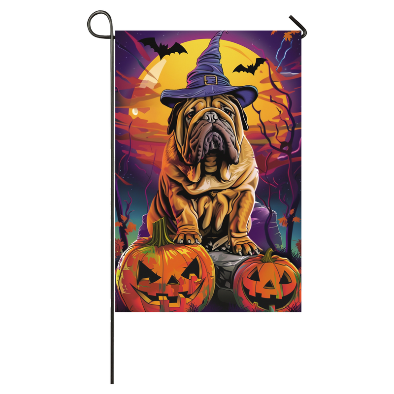 Shar Pei Dog Halloween Garden Flag, Spooky Dog Witch Halloween House Flag