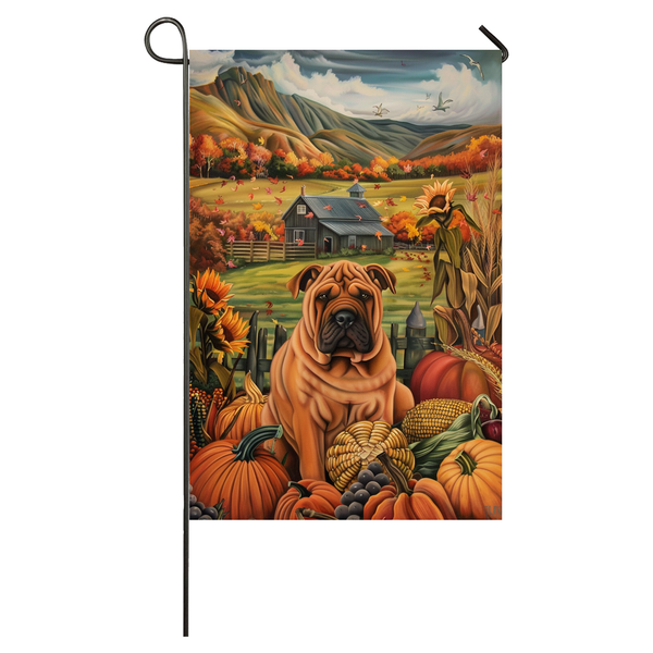 Shar Pei Dog Thanksgiving Garden Flag – Autumn Harvest Decor