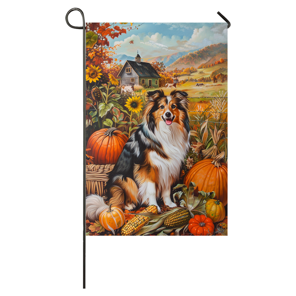 Shetland Sheepdog Thanksgiving Garden Flag – Autumn Harvest Decor