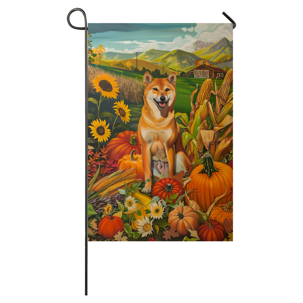 Shiba Inu Dog Thanksgiving Garden Flag – Autumn Harvest Decor