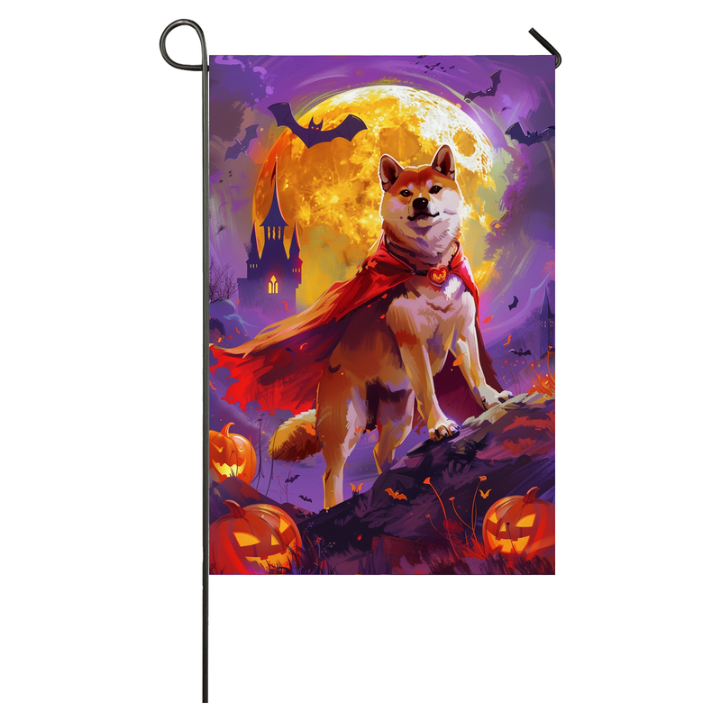 Shiba Inu Dog Halloween Garden Flag, Spooky Dog Vampire Halloween House Flag