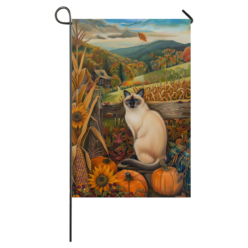 Siamese Cat Thanksgiving Garden Flag – Autumn Harvest Decor