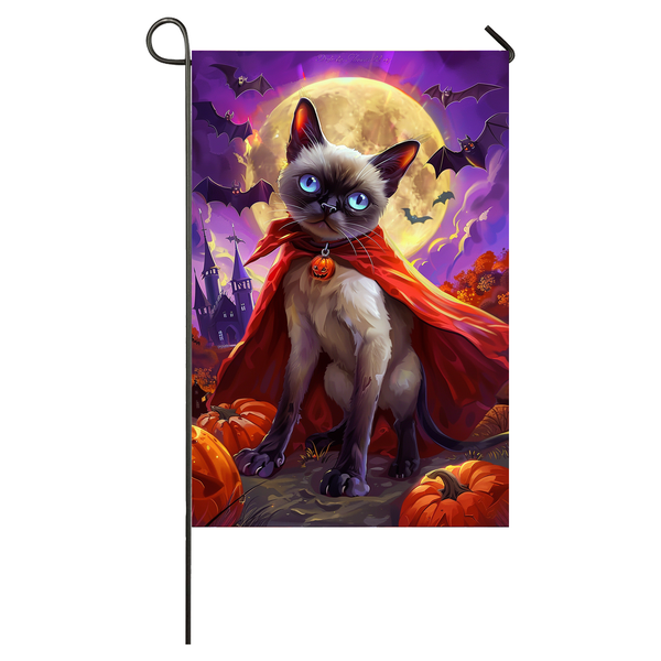 Siamese Cat Halloween Garden Flag, Spooky Cat Vampire Halloween House Flag