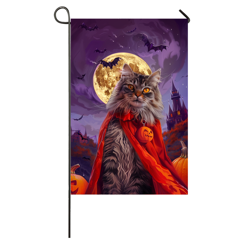 Siberian Cat Halloween Garden Flag, Spooky Cat Vampire Halloween House Flag