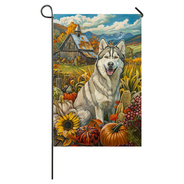 Siberian Husky Dog Thanksgiving Garden Flag – Autumn Harvest Decor