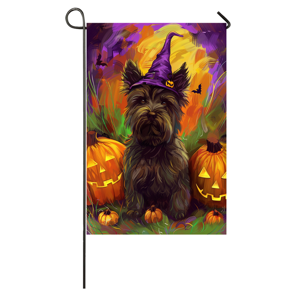 Skye Terrier Dog Halloween Garden Flag, Spooky Dog Witch Halloween House Flag