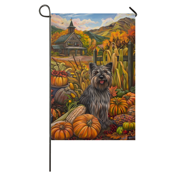 Skye Terrier Dog Thanksgiving Garden Flag – Autumn Harvest Decor