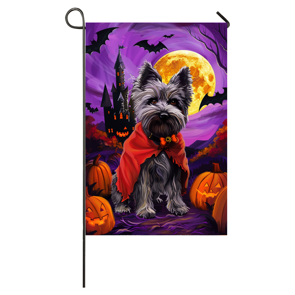 Skye Terrier Dog Halloween Garden Flag, Spooky Dog Vampire Halloween House Flag