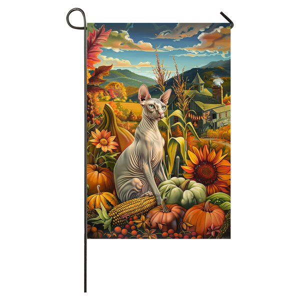 Sphynx Cat Thanksgiving Garden Flag – Autumn Harvest Decor