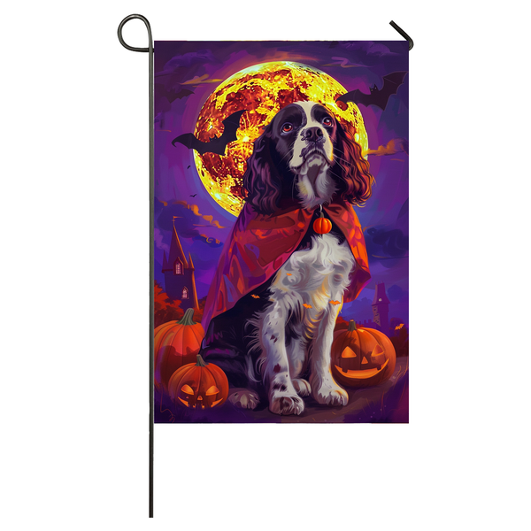 Springer Spaniel Dog Halloween Garden Flag, Spooky Dog Vampire Halloween House Flag