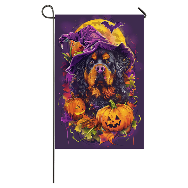 Tibetan Mastiff Dog Halloween Garden Flag, Spooky Dog Witch Halloween House Flag