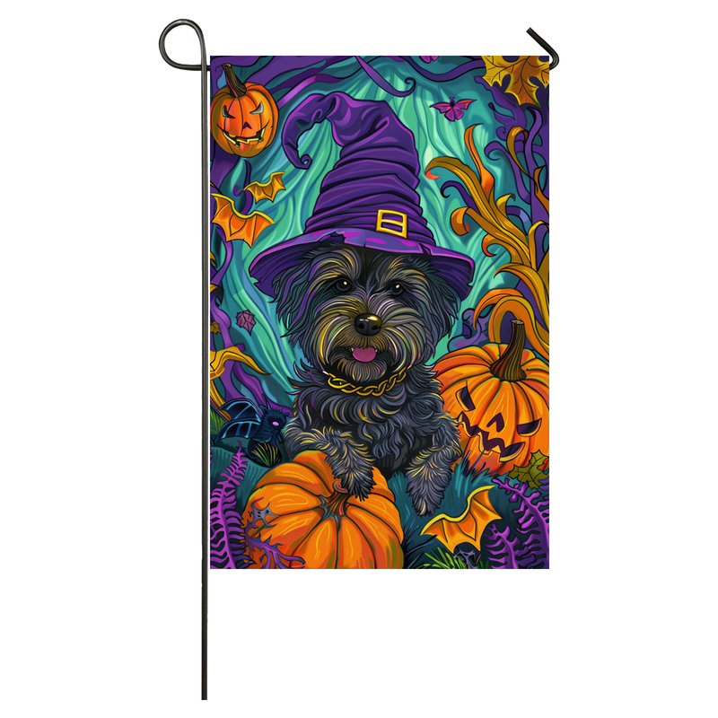 Tibetan Terrier Dog Halloween Garden Flag, Spooky Dog Witch Halloween House Flag