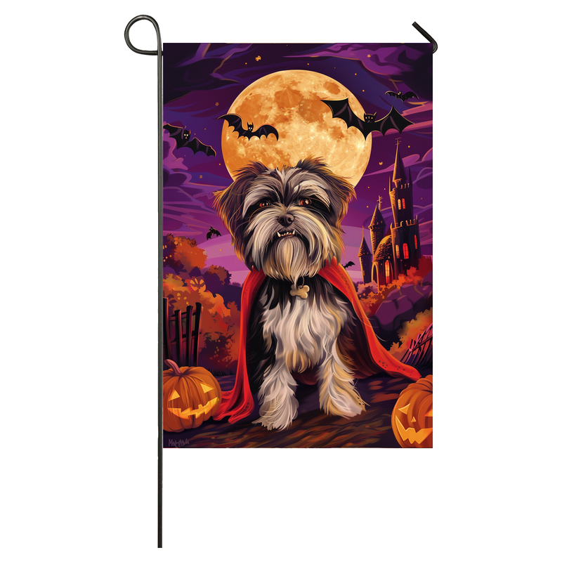 Tibetan Terrier Dog Halloween Garden Flag, Spooky Dog Vampire Halloween House Flag