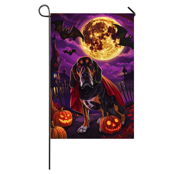 Treeing Walker Dog Halloween Garden Flag, Spooky Dog Vampire Halloween House Flag