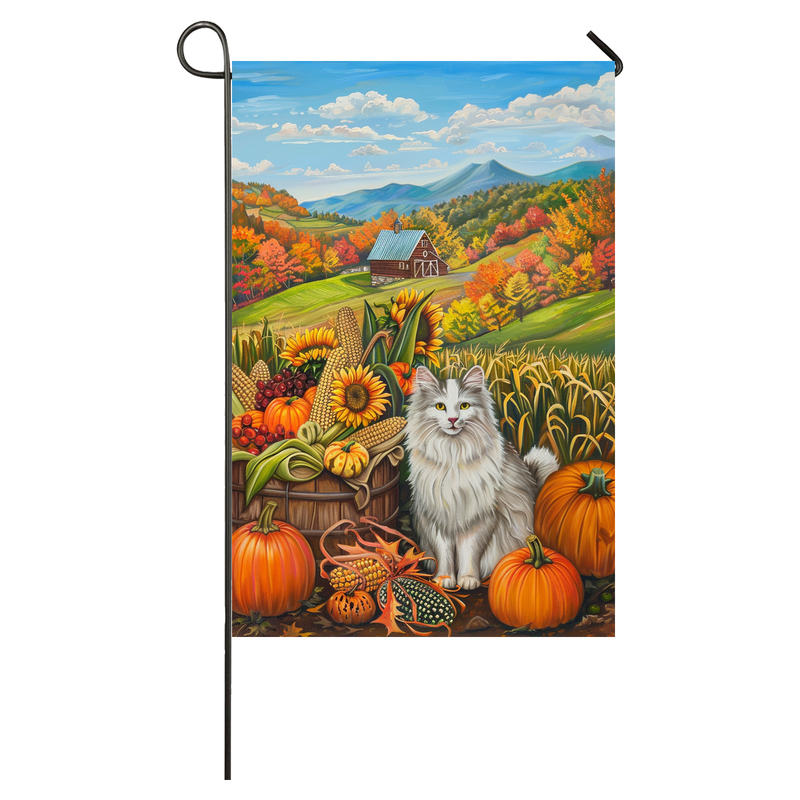 Turkish Angora Cat Thanksgiving Garden Flag – Autumn Harvest Decor