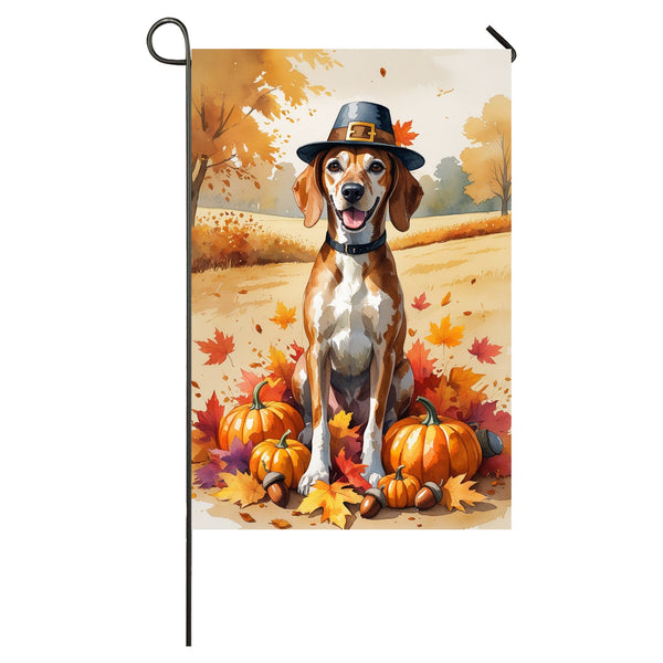 Vizsla Thanksgiving Garden Flag A Fall Dog House Flag with Leaves, Pumpkins & Pilgrim Hat