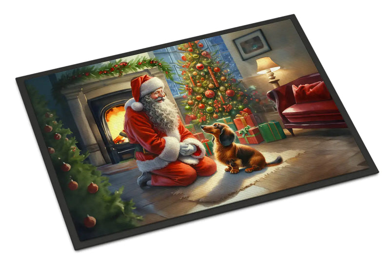 Christmas Doormat with Dachshund Dog & Santa Claus – Holiday Door Mat for Indoor or Outdoor Use