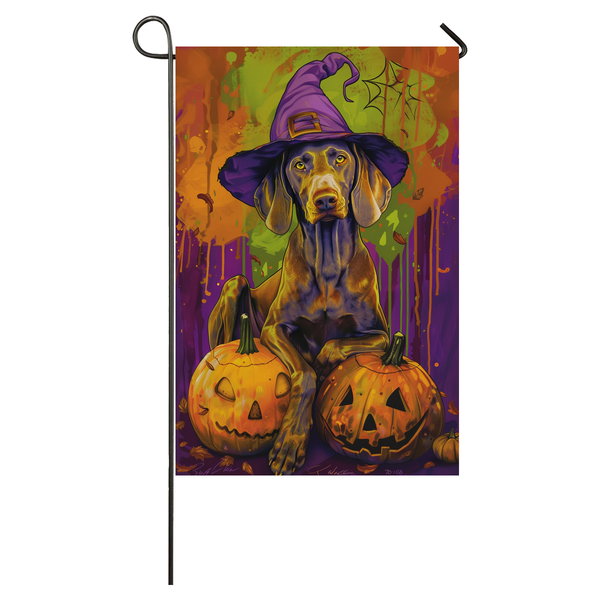 Weimaraner Dog Halloween Garden Flag, Spooky Dog Witch Halloween House Flag