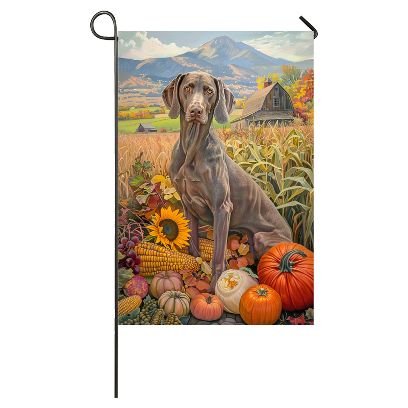 Weimaraner Dog Garden Flag – Autumn Harvest Thanksgiving Decor