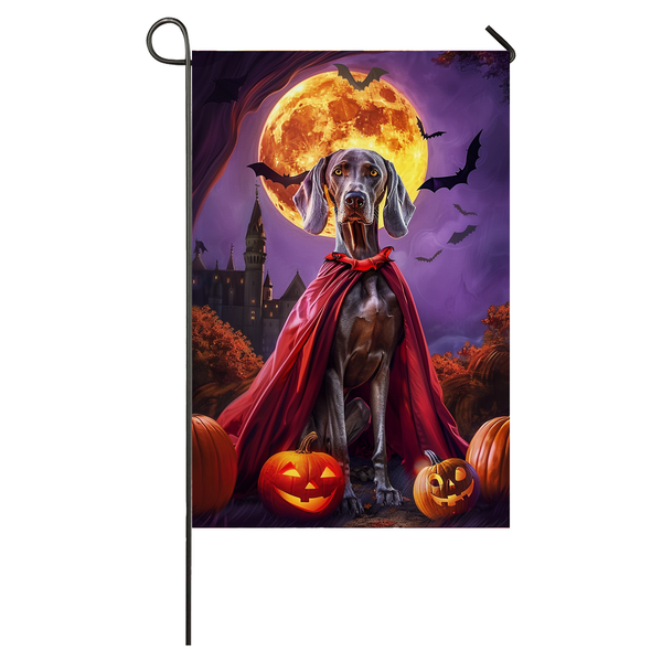 Weimaraner Dog Halloween Garden Flag, Spooky Dog Vampire Halloween House Flag