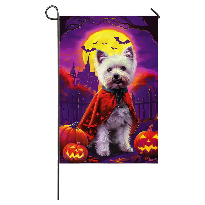 West Highland White Terrier Dog Halloween Garden Flag, Spooky Dog Vampire Halloween House Flag