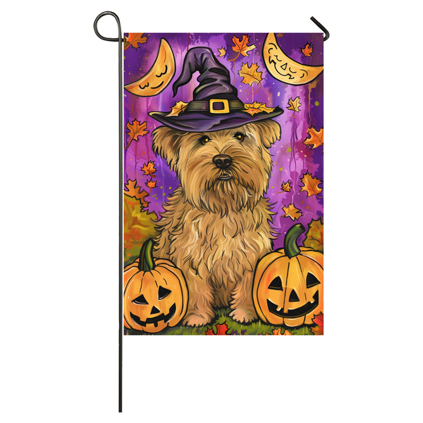 Wheaten Terrier Dog Halloween Garden Flag, Spooky Dog Witch Halloween House Flag