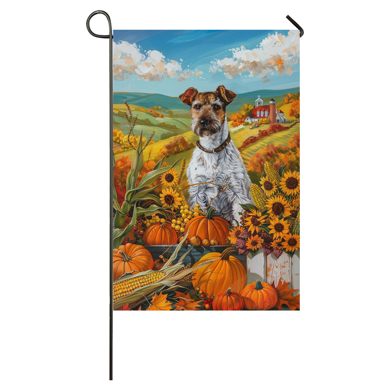 Wirefox Terrier Dog Thanksgiving Garden Flag – Autumn Harvest Decor