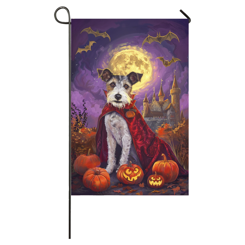 Wirefox Terrier Dog Halloween Garden Flag, Spooky Dog Vampire Halloween House Flag