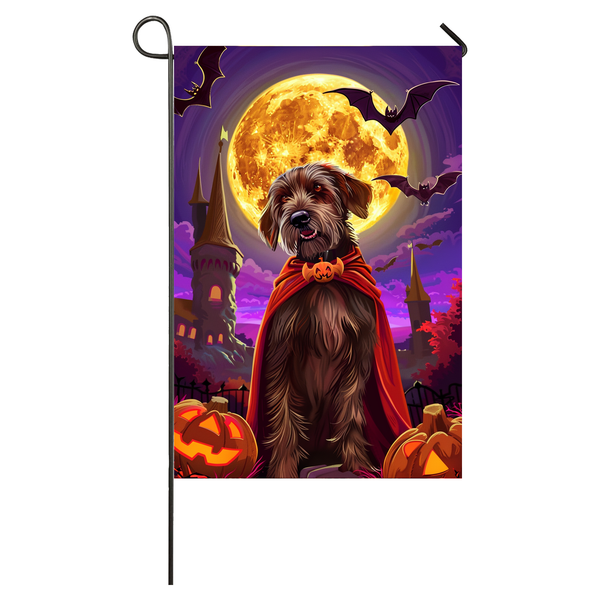 Wirehaired Pointing Griffon Dog Halloween Garden Flag, Spooky Dog Vampire Halloween House Flag