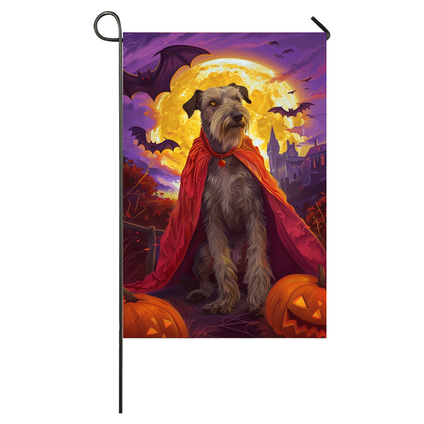 Wolfhound Dog Halloween Garden Flag, Spooky Dog Vampire Halloween House Flag