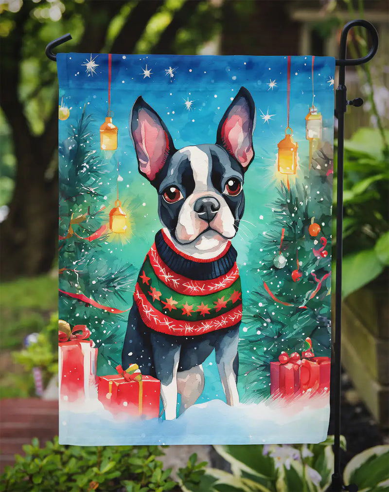 Boston Terrier Garden Flag – Festive Christmas Decor