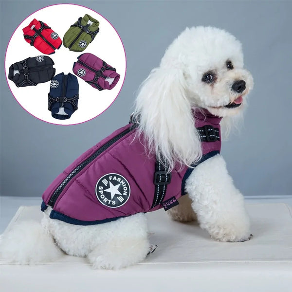 Waterproof Pet Harness with Quilted Padding and Reflective Strip - Ideal for Winter Walks and Hikes