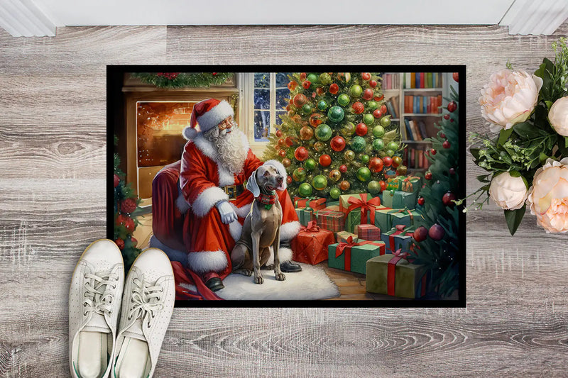 Christmas Doormat with Weimaraner Dog & Santa Claus – Holiday Door Mat for Indoor or Outdoor Use