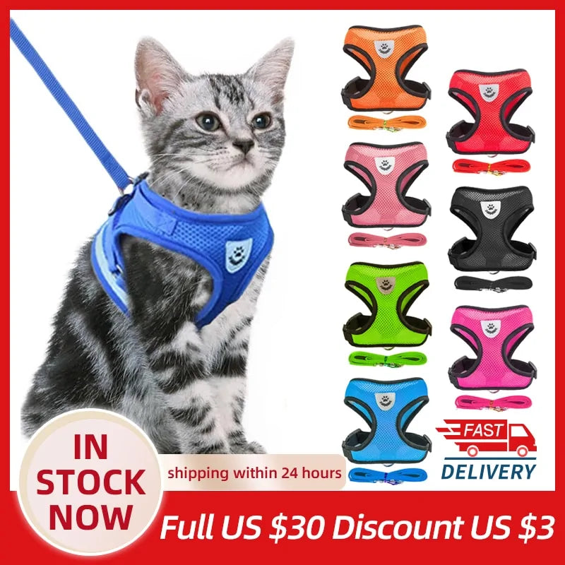 Adjustable Reflective Pet Harness for Dogs and Cats - Comfortable, Breathable Design in Multiple Colors