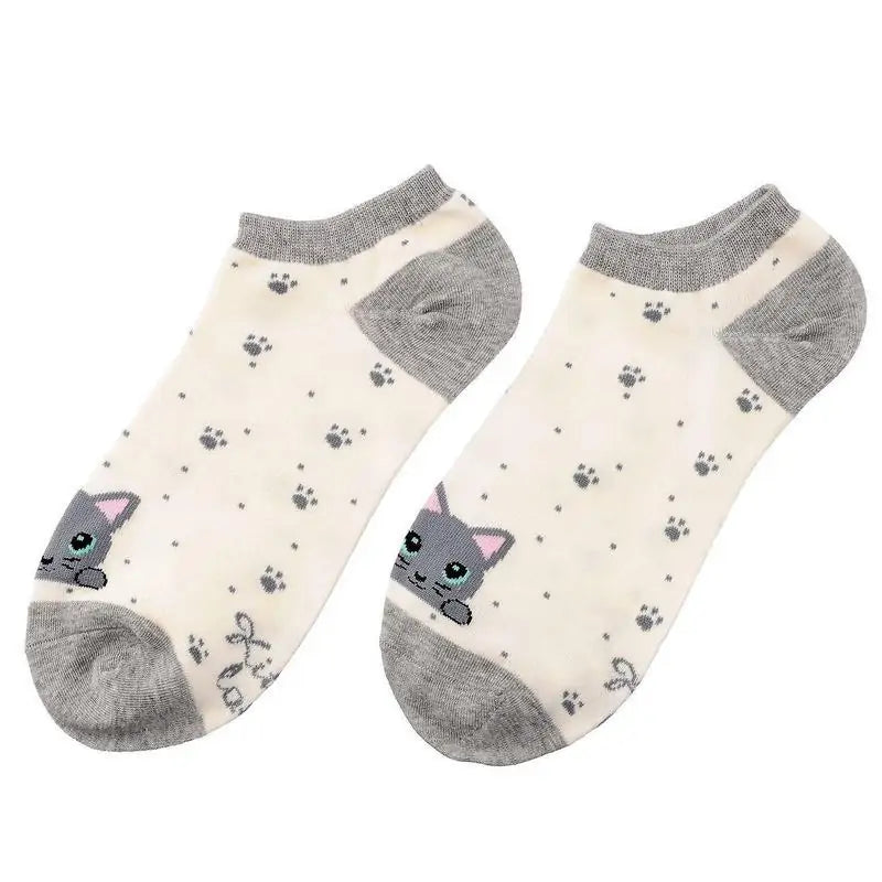 Set of 5 Pairs of Curly Cat Design Socks, Gift for Cat Mom, Cat Lovers Socks