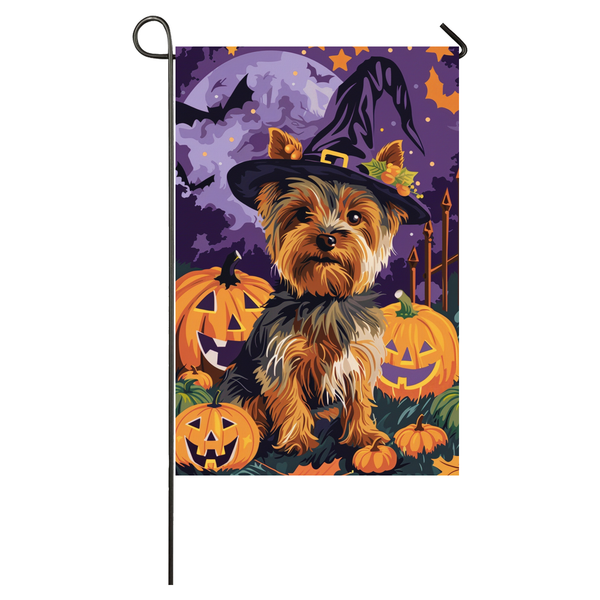 Yorkshire Terrier Dog Halloween Garden Flag, Spooky Dog Witch Halloween House Flag