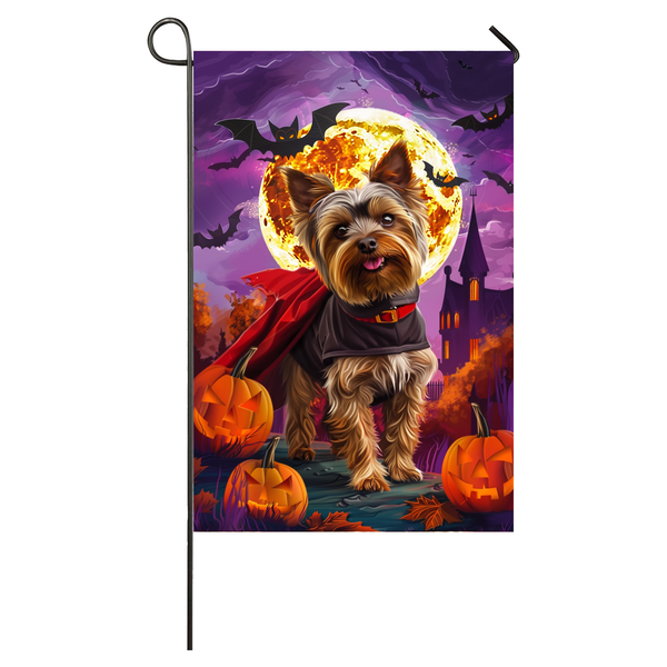 Yorkshire Terrier Dog Halloween Garden Flag, Spooky Dog Vampire Halloween House Flag