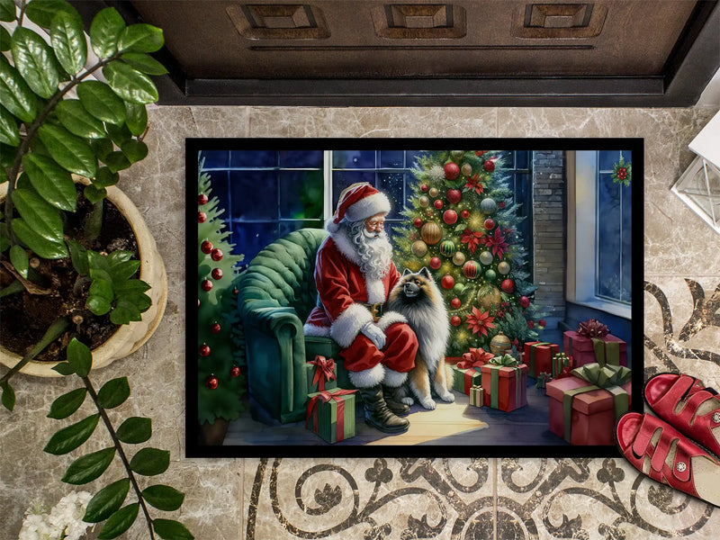 Christmas Doormat with Keeshond Dog & Santa Claus – Holiday Door Mat for Indoor or Outdoor Use